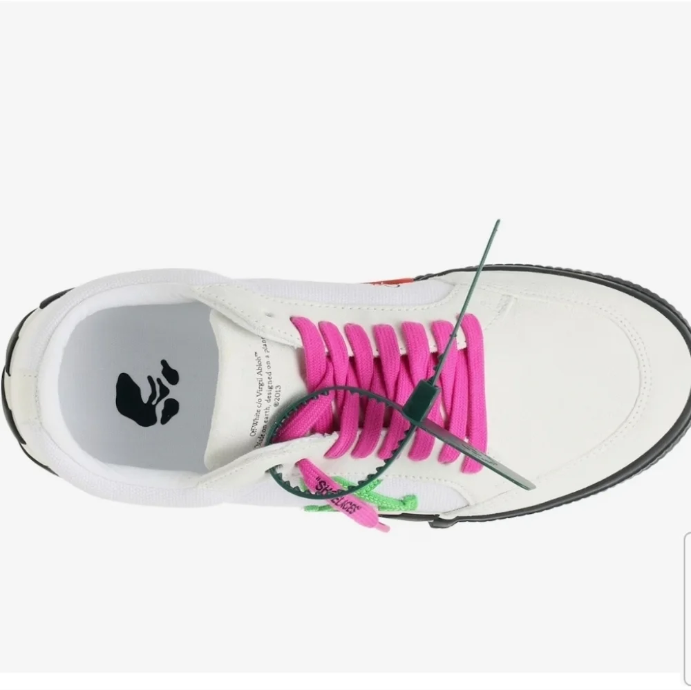 OFF WHITE, Low Vulcanized Sneaker, Men's, White/Magenta/Lime Green Canas & Suede - Picture 10 of 16